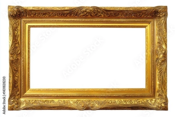 Fototapeta Richly detailed antique replica gold picture frame isolated on white background for elegant display
