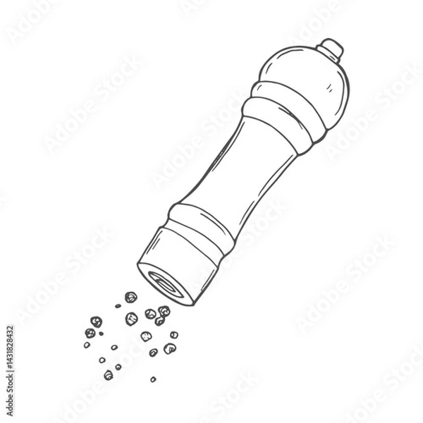 Obraz Pepper mill vector drawing. Seasoning and spice grinder sketch. Black pepper shaker.