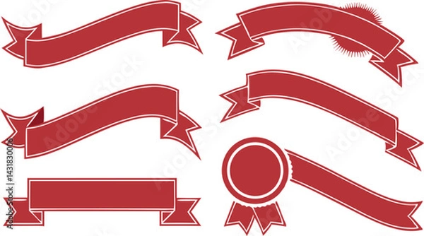 Fototapeta Festive Red Ribbons and Banners for Graphic Design. Vector art illustration.
