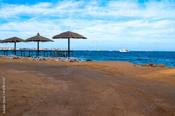 Obraz tropical beach with umbrellas