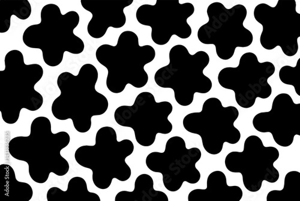 Obraz Abstract pattern featuring irregular black splotches on a white background, mimicking a classic cowhide print style. Vector illustration