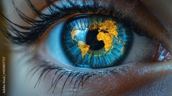 Obraz Human eye reflecting a world map