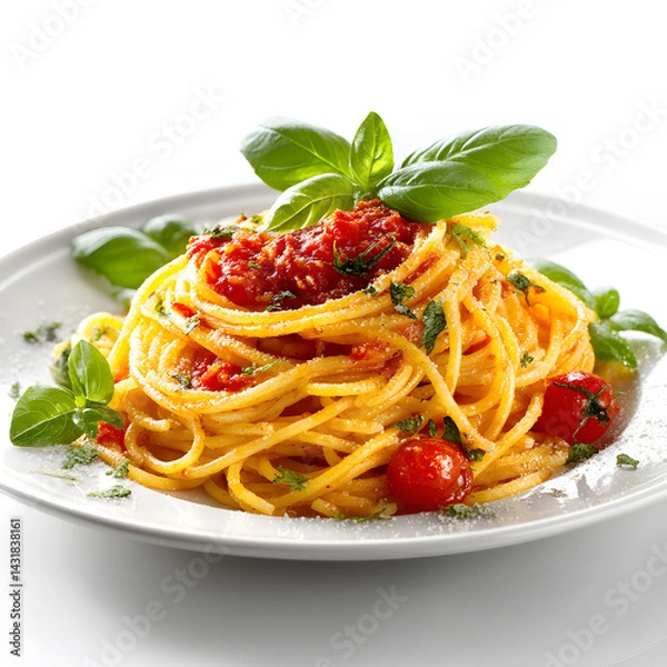Obraz Delicious Spaghetti with Tomato Sauce and Basil A Classic Italian Dish