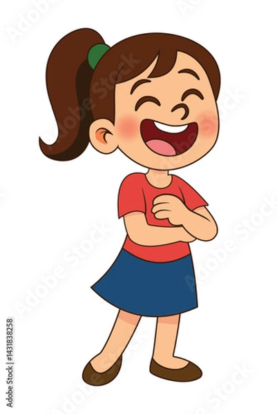 Obraz Cute girl standing and smiling character cartoon logo hand drawn art illustration