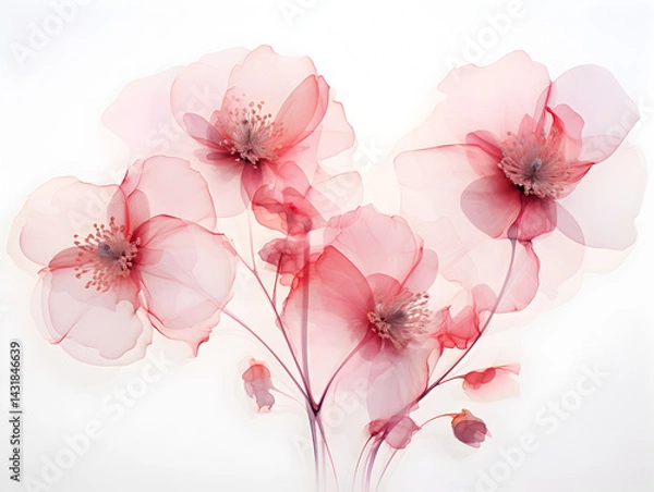 Obraz Abstract red ink soft transparent flowers background 
