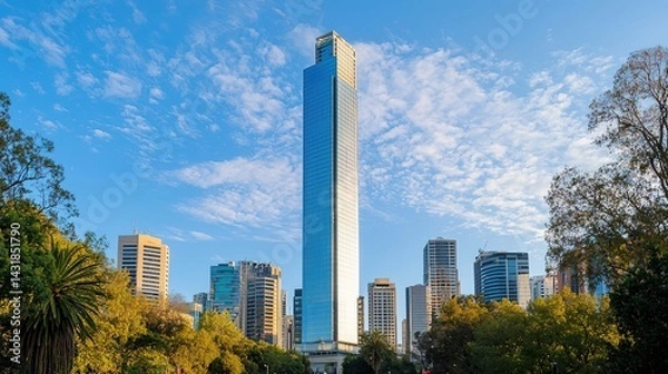 Fototapeta Modern skyscraper reflection urban landscape architectural photography daytime wide angle contemporary design