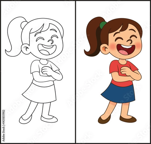 Obraz Coloring Page Outline of cartoon girl. Coloring Book for kids.