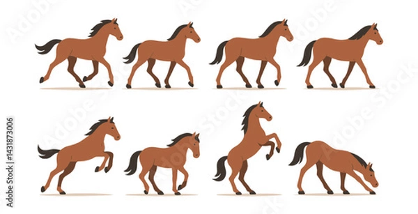 Fototapeta Dynamic horse movement icons set: for animations and designs. Vector icons