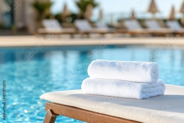 Obraz Poolside towels relaxation summer vacation hospitality travel