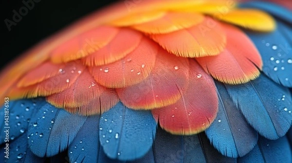 Fototapeta Bright feathers of birds. Multicolored feathers of a parrot