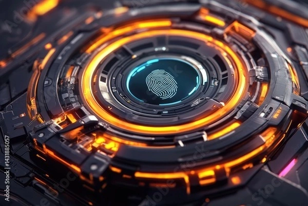 Fototapeta Fingerprint scanner futuristic interface