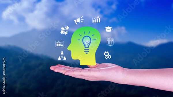 Fototapeta Thinking skills for business leader and manager concept. Team, critical, creative, systematic thinking skill. Upskilling, reskilling, new skill for employee's competency development. Business succes