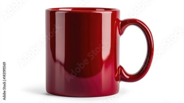 Fototapeta Red Ceramic Mug on White Background. Generative AI
