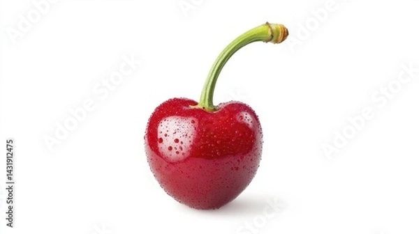 Fototapeta Fresh and juicy cherry on a white background with water droplets. Generative AI
