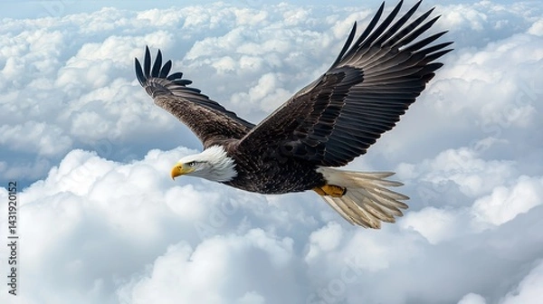 Fototapeta Majestic eagle soaring over clouds nature scene gigapixel standard scale aerial view freedom concept