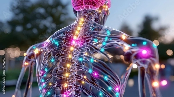 Fototapeta A colorful skeleton with a glowing spine