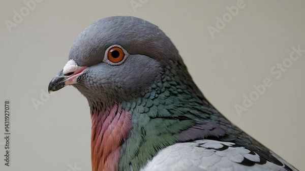 Fototapeta Elegant pigeon close up detailed feathers soft light. Generated With AI