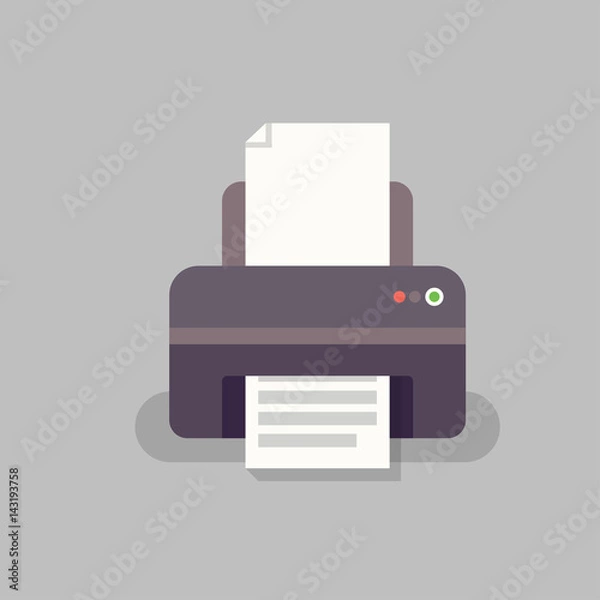 Obraz Flat office printer in vector. Office equipment. Printer for printing documents.