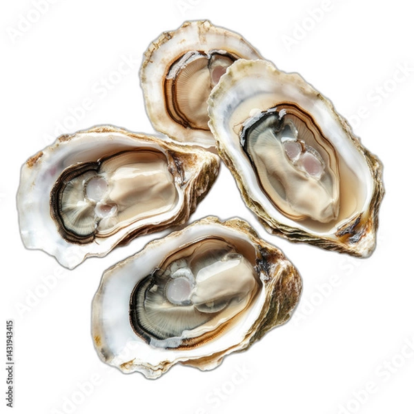 Fototapeta shiny oysters with delicate shells, lined up and ready for display, isolated on transparent background.
