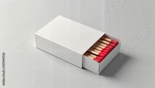 Fototapeta Minimalist matchbox mockup with red-headed matches, branding concept