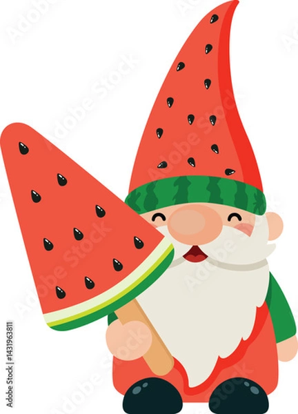 Fototapeta Summer Watermelon Gnome Enjoying a Sweet Treat.cdr