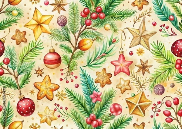 Obraz Watercolor Christmas Pattern: Stylish & Warm Holiday Design for Fabric, Paper, & Gift Wrap