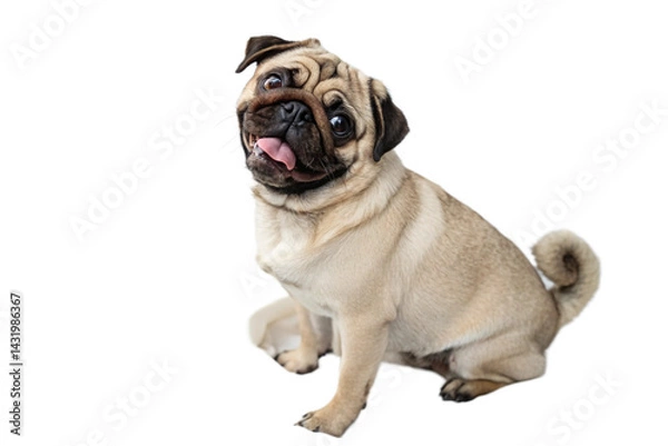 Fototapeta Pug puppy sitting isolated on transparent background
