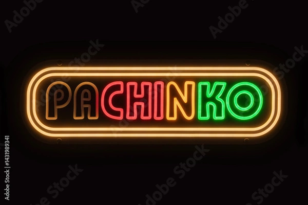 Fototapeta A nighttime photograph of a neon sign with the first two letters of "PACHINKO" game burned out, humorously leaving the word "CHINKO" meaning penis lit, showcasing Japanese wordplay and cultural humor.