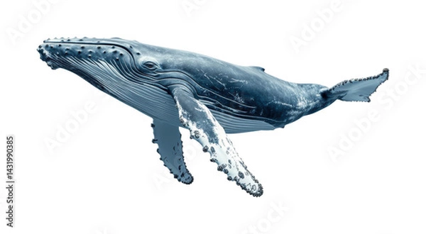 Fototapeta Humpback whale swimming in ocean nature underwater view isolated on transparent background