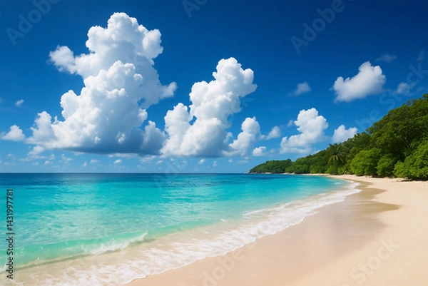 Obraz 青空と入道雲が広がる静かな浜辺