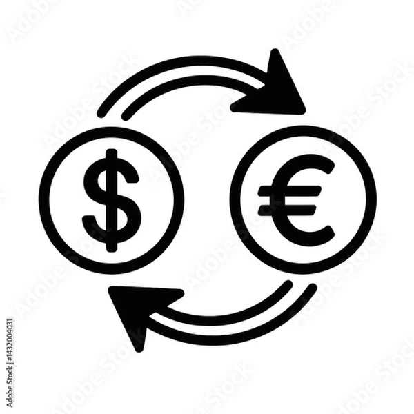 Obraz Vector silhouette illustration of the currency exchange process between the US dollar and the Euro. Represents foreign exchange and currency conversion.