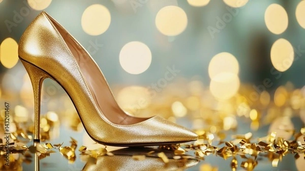 Fototapeta Elegant high heels display on mirrored surface glamorous event photography luxurious setting close-up view fashion concept