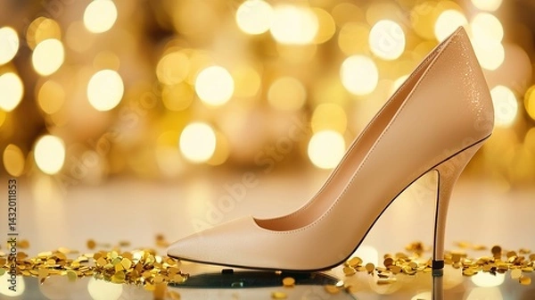 Fototapeta Elegant stylish high heels on mirrored surface with glittering background fashion photography glamorous setting
