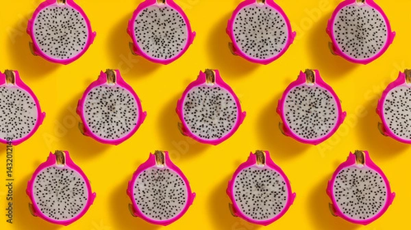 Obraz dragon fruit pattern on yellow background pop art design, pitaya, poster design 