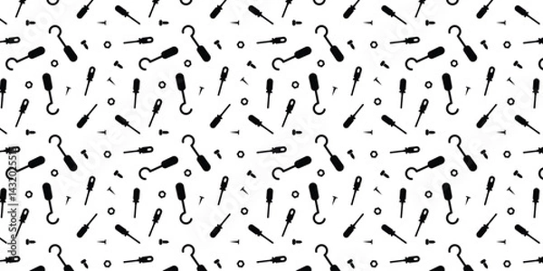 Fototapeta black and white seamless pattern with construction tools. International worker day background