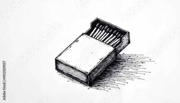 Fototapeta Minimalist line art of matchbox sketch on white paper, creative simplicity