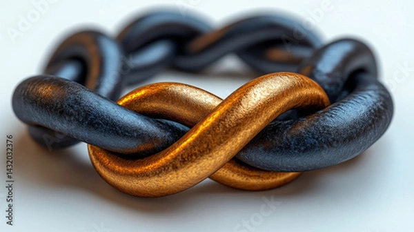 Obraz A single shiny golden link connects two long black chain segments, symbolizing strength, unity, breakthrough leadership, and the power of one connection to bind and empower the whole system.

