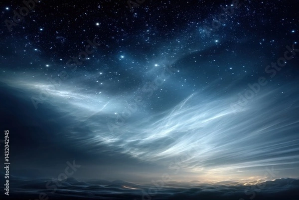 Obraz A captivating nightscape featuring a starry sky with a blend of glowing nebula clouds, creating a dreamlike ambiance, and an ethereal atmosphere in a beautiful scenery.