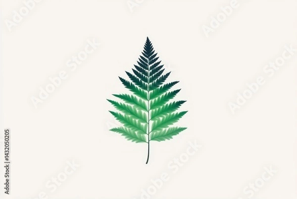 Fototapeta Single fern leaf green gradient botanical illustration nature design element