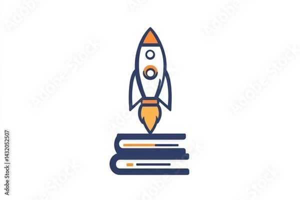Fototapeta Rocket Launching from Books Symbolizing Knowledge and Innovation for Education Learning and