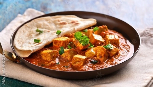 Fototapeta kadai paneer with chapati in plate