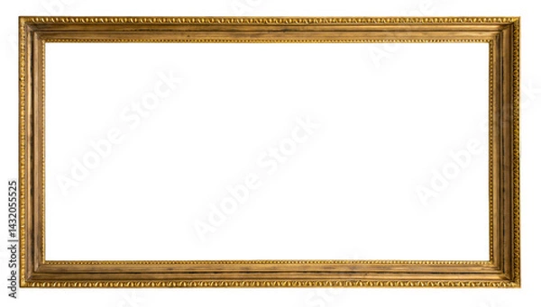 Fototapeta  Artistic gilded antique picture frame (panoramic format) with transparent background, png image.