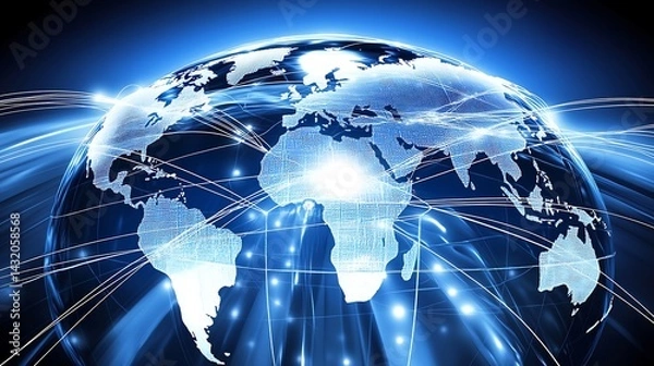 Fototapeta Digital Globe Showing Connections Between Different Parts of the World Symbolizing Global Networking and Communication Flow