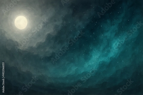 Obraz Digital Painting of Moonlit Night Sky with Swirling Clouds for Mystical and Dreamy Landscape