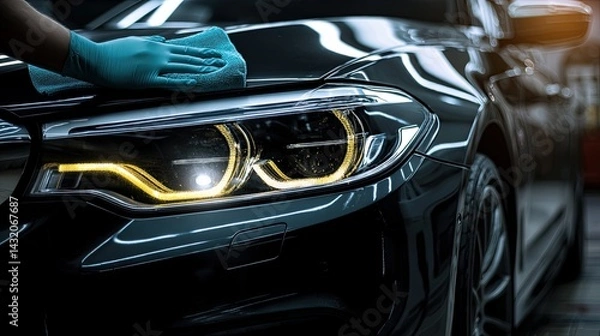 Fototapeta High resulation image of enhancing the Shine. Car detailing with polishing and waxing concept.
