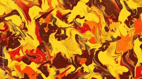 Fototapeta Abstract Marbling Texture with Vibrant Yellow Orange and Red Swirls