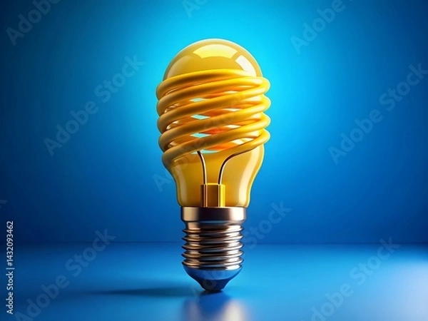 Obraz 3D Yellow Energy-Saving Light Bulb with Spiral Design for Eco-Friendly Illumination and Sustainable Lighting in Home Technology