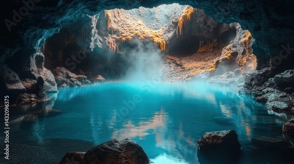Fototapeta Azure cave pool, steamy