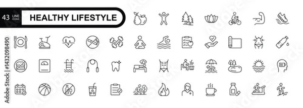 Obraz Healthy lifestyle line editable  stroke Icons set.