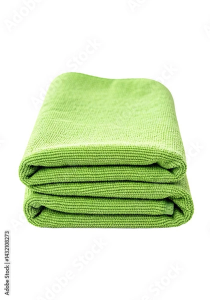 Fototapeta A neatly folded light green microfiber cloth with a textured surface, isolated on a transparent background.